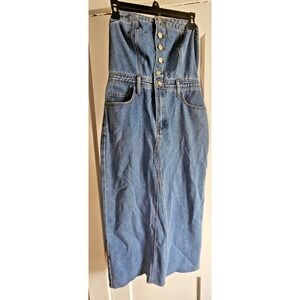 NWT SINCERELY‎ JULES strapless midi denim raw hem dress smocked back woman Sz M